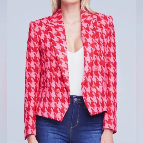 NWT $695 L'AGENCEBrooke Houndstooth Double Breasted Blazer - Picture 1 of 2